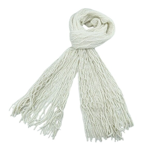 Unisex Crochet Fringe Scarf Beige 76 in x 9 In - Picture 1 of 11